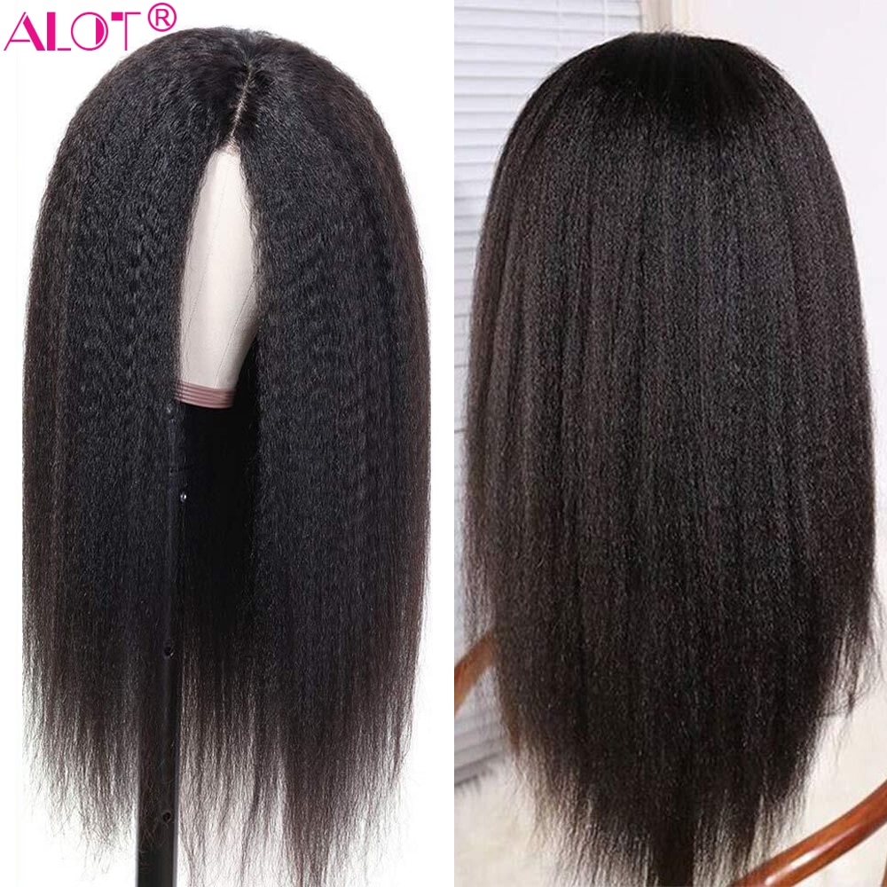 Lace Wig Pre Plucked With Baby Hair Brazilian Remy Kinky Straight Human Hair Wigs Glueless 13x1 Lace Part Wigs 180% 10-28 Inch