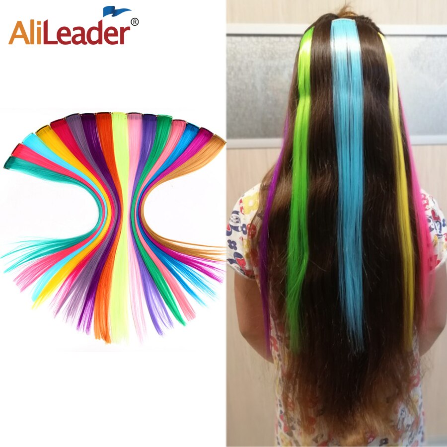 Alileader 57Color One Clip In Hair Extensions Ombre Synthetic Clip In Hair Extensions Long Straight One Piece Clip-In Hairpieces