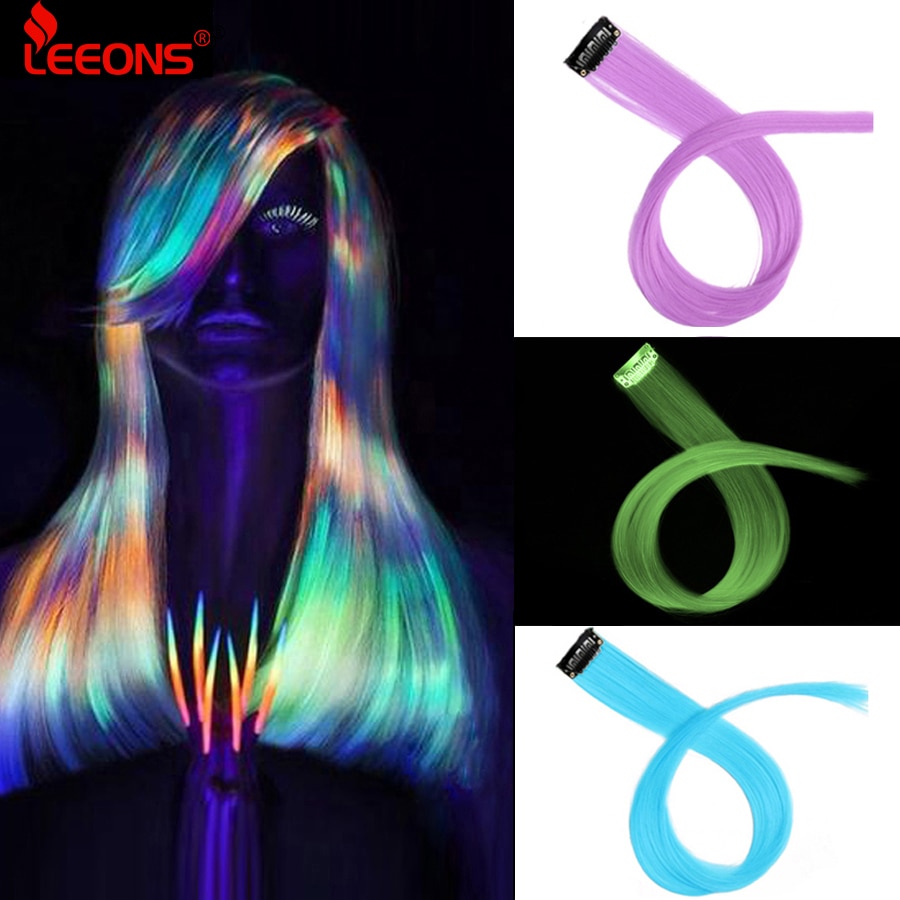 Leeons 50Cm Rainbow Colors One Clip In Hair Extensions Straight Long Synthetic For Women Hair Piece Blue Pink Purple Red 12G/Pcs