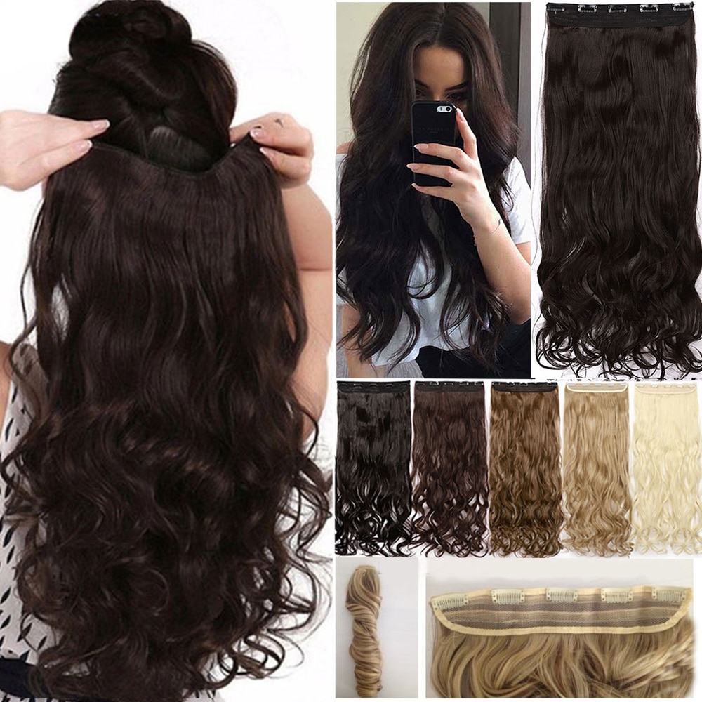 S-noilite Long Wavy Clip In One Piece Synthetic Hair Extension Half Head Real Natural Hair Clip In Hairpiece For Women