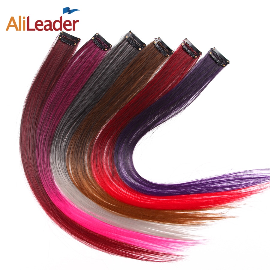 Alileader 20 Colors 50Cm Single Clip In One Piece Hair Extensions Ombre Synthetic Hair Hairpieces For Women Girl Hair With Clips