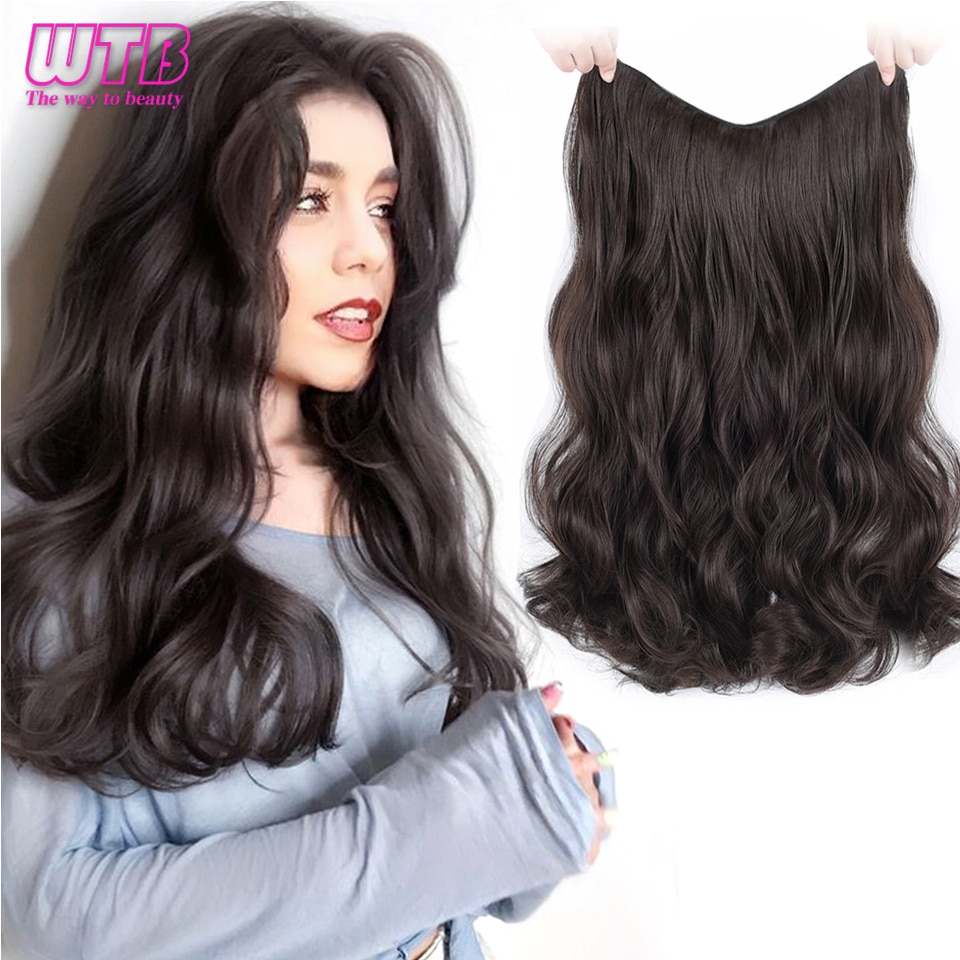 WTB Long Curly 5 Clips in One Piece Hair Extension Synthetic Natural Hair for Women Two Style Invisible Fluffy False Hair Piece