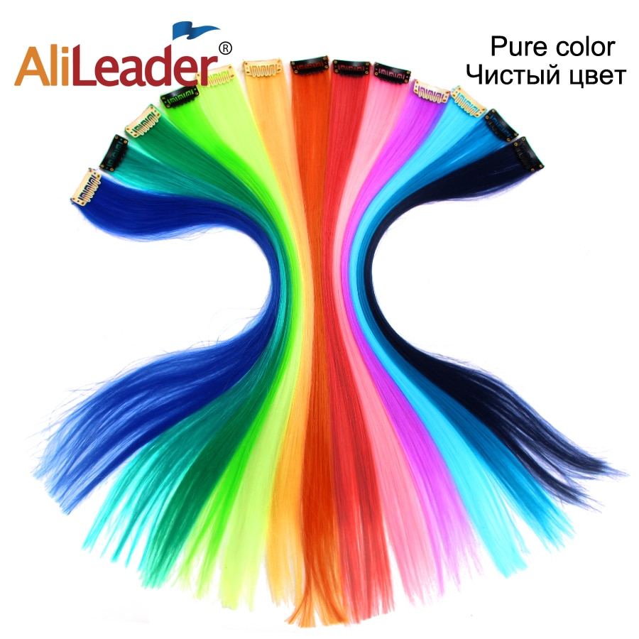 Alileader Clip In One Piece Hair Extensions 50Cm Straight Long Synthetic Hairpieces Women Girls Rainbow 57 Colors 12G/Pcs