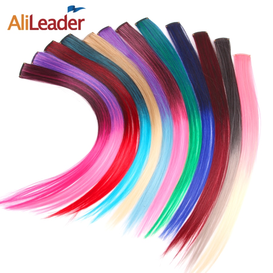 AliLeader 87 Colored Long Straight Ombre Synthetic Hair Extensions Pure Clip In One Piece Strips 20