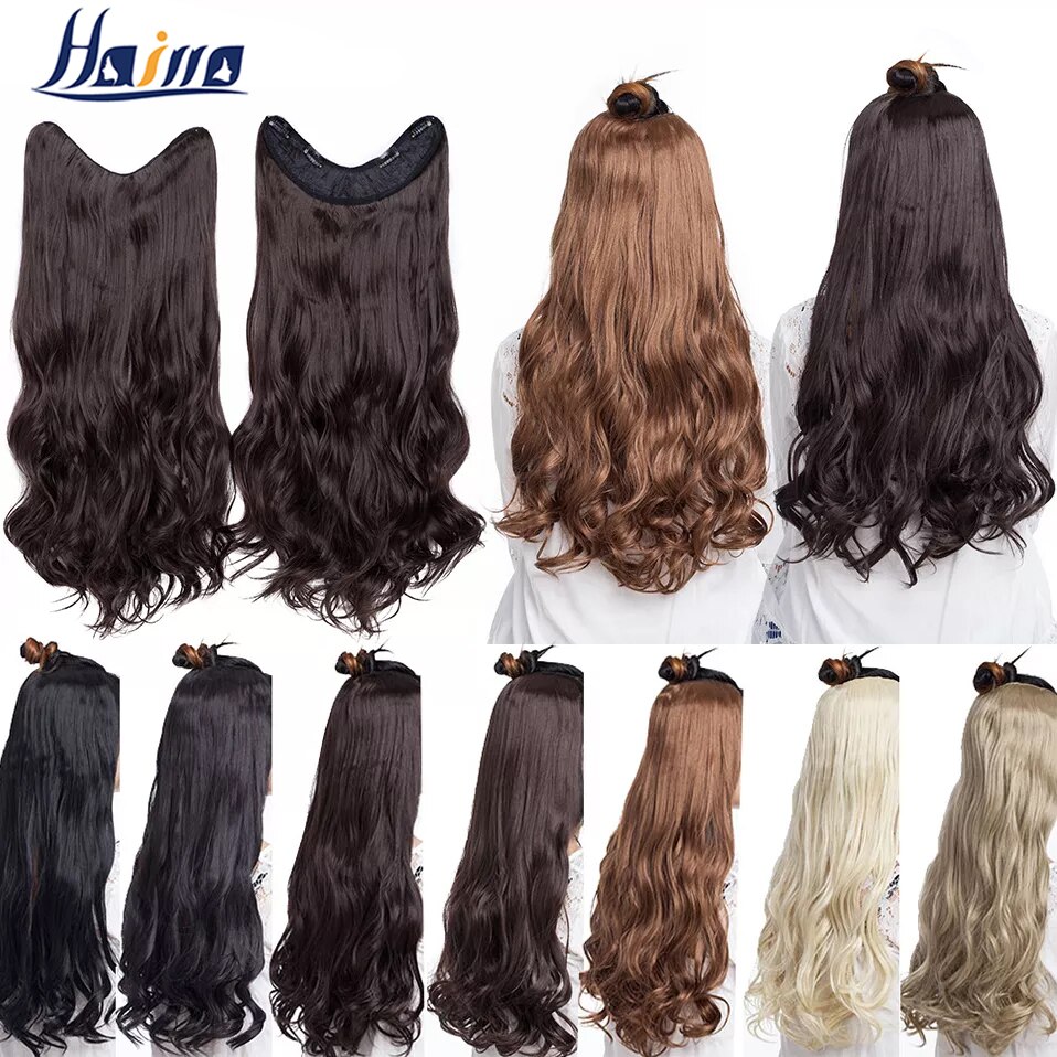 HAIRRO Synthetic 24-Inch Clip In One Piece Hair Extensions Heat Resistant Wavy Hairpiece High Temperature Fiber False Hair