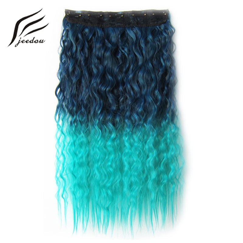 jeedou Kinky Curly Synthetic Hair Clip in One Piece Hair Extension Blue Gray Gradient Gradual Color Cosplay Props Hairpieces