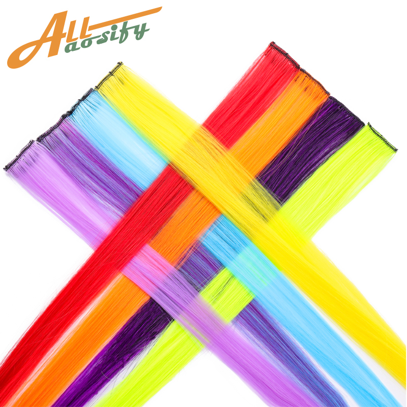 Allaosify Long Straight Clip In Hair Fake Hairpieces Synthetic Clip-in One Piece for White Fake Hair Extension Clip Rainbow 22