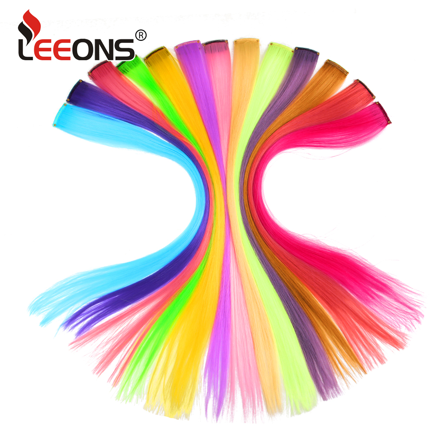 Leeons Clip In one Pieces Hair Extensions Heat Resistant Hairpieces Rainbow Ombre Hair Extensions Fake Long Hair Women Synthetic