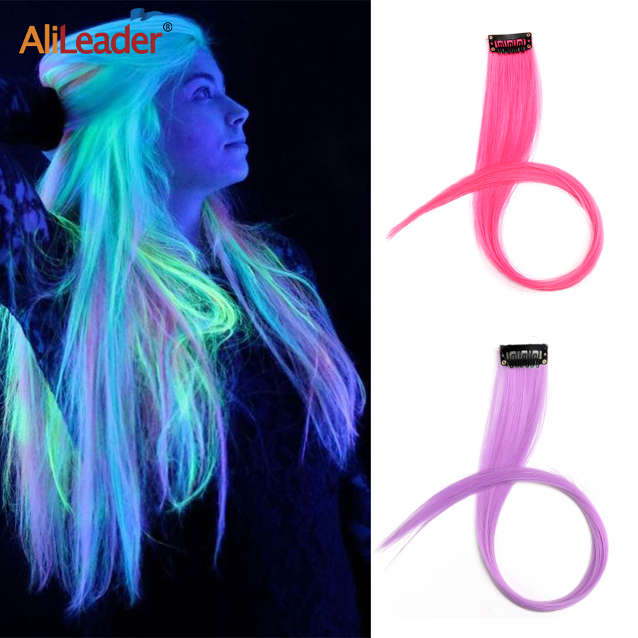 Alileader Clip In One Piece 20Inches Glowing Synthetic Long Straight Hair 11Colors Shining Extension Hair In The Darkness