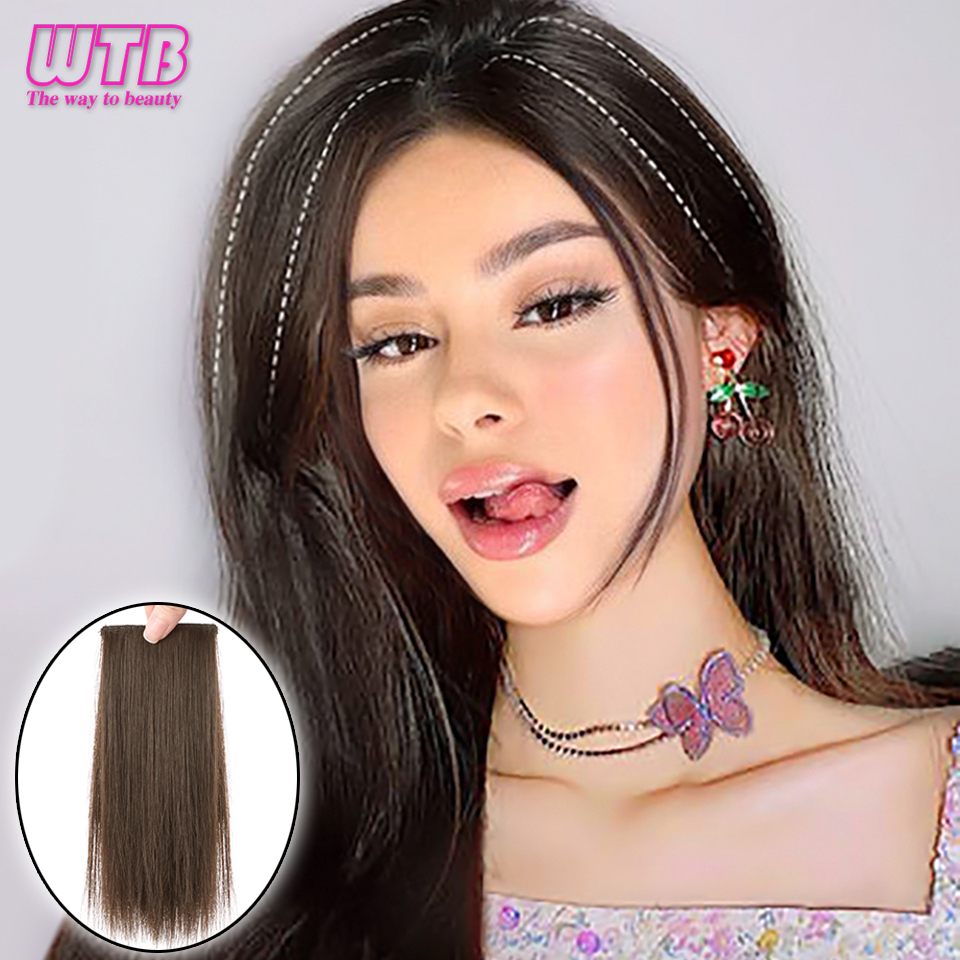 WTB Synthetic Invisable Hair Pads One/two Piece Straight Black Brown Natural Fluffy Seamless Clip inSides of Head Hairpiece