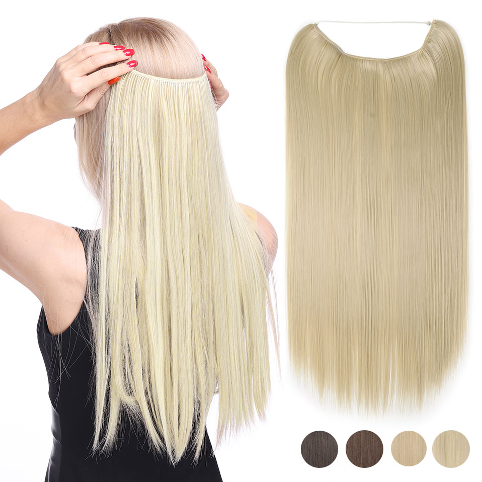 Snolilite 24inch long straight clip in hair extension Invisible Wire No Clip One Piece Hair synthetic hairpiece for women