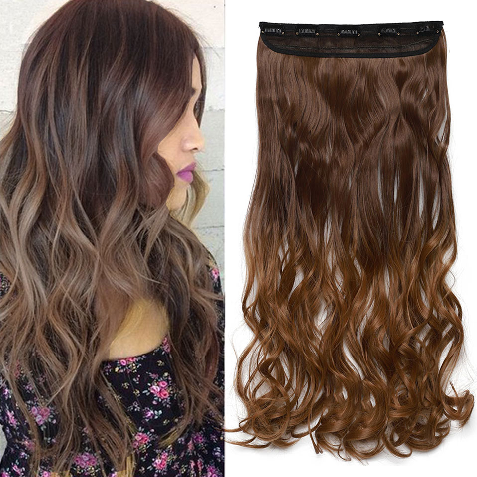 s-noilite 47Color 24Inch Long Wavy Women Clip In One Piece synthetic Hair Extensions Black Brown Fake clip Hairpiece for women