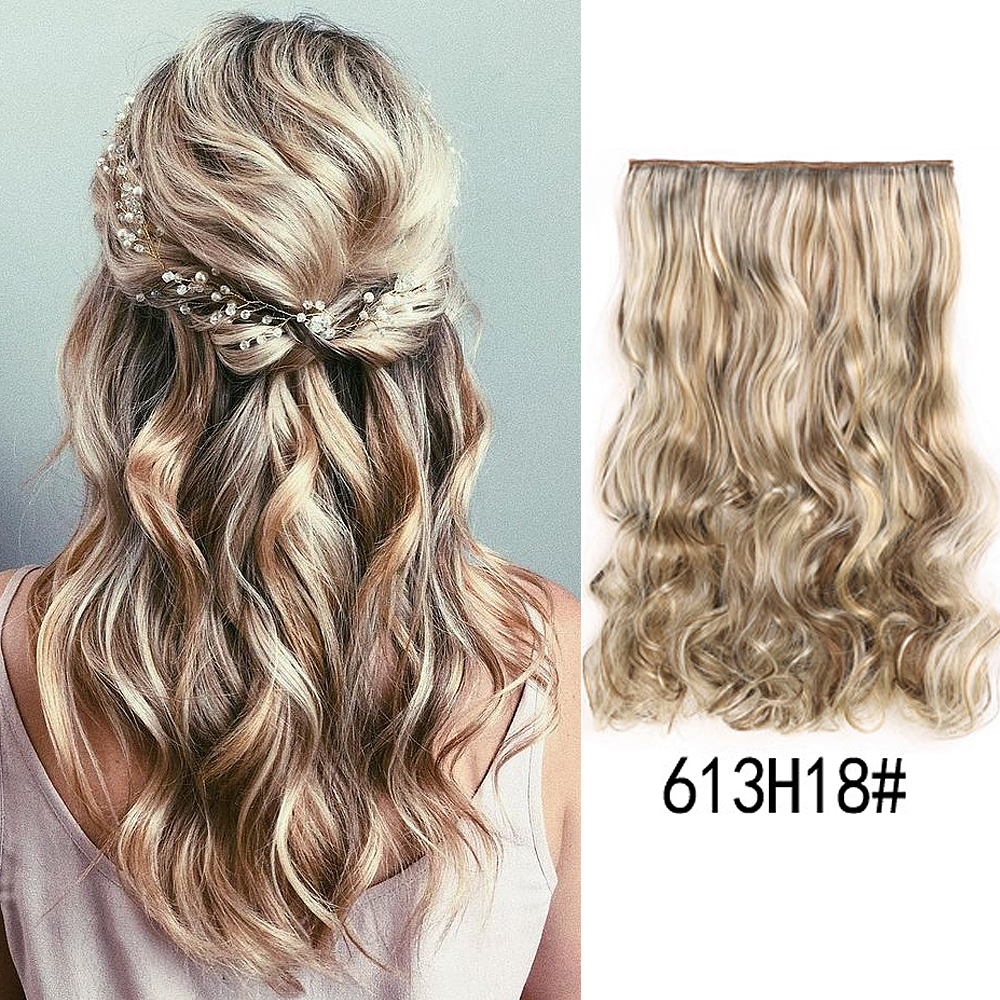 60cm Long Natural wavy Clip in One Piece Hair Extension half head real natural hair Synthetic clip in Hairpiece for women