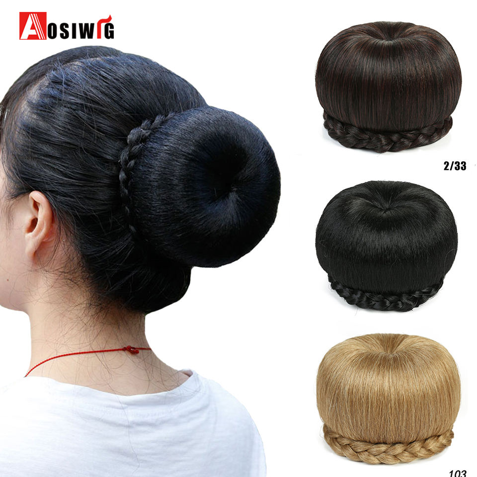 AOSIWIG Clip In One Piece Chignon Apple Style Women Braided Chignon Synthetic Hair Round Buns for the European and American