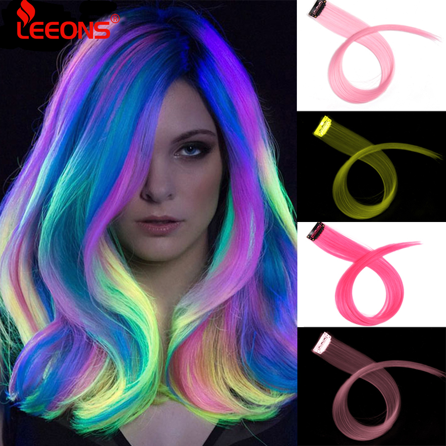 Leeons Colored Highlight Synthetic Hair Extensions Clip In One Piece Color Strips 20