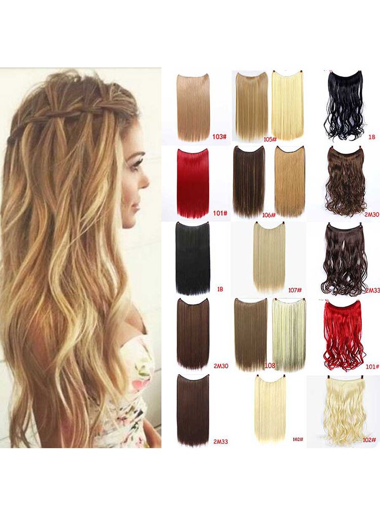 MUMUPI No Clip In Hair Extensions Curly Synthetic Secret Fish Line Hairpieces Hair Extensions One Piece Women's Natural