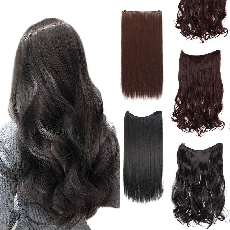 Allaosify 24 Inches Synthetic Curly Hair Extensions with 5 Clip in One Piece Black Hair Synthetic For Women's Long Wigs