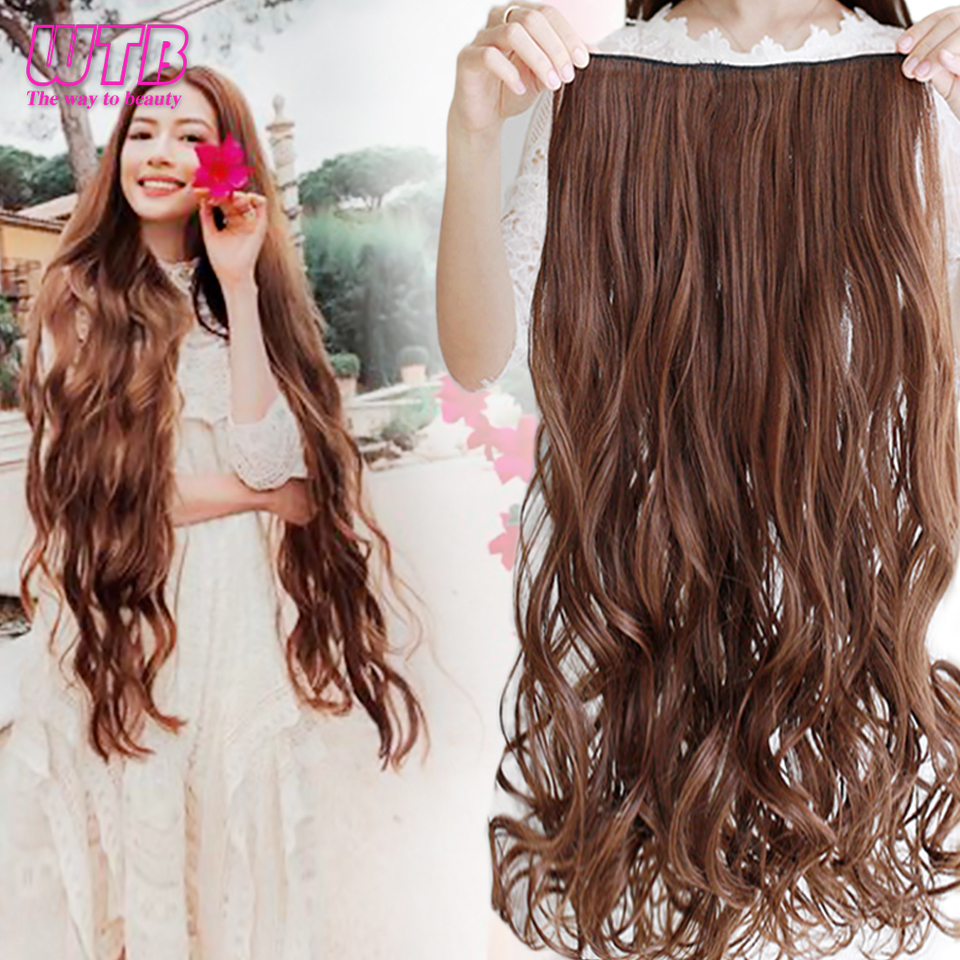 WTB 50cm 60cm 70cm 80cm 100cm Long wavy Synthetic 5 Clip In Hair Extensions Natural One Piece Head False Hairpieces Brown Black