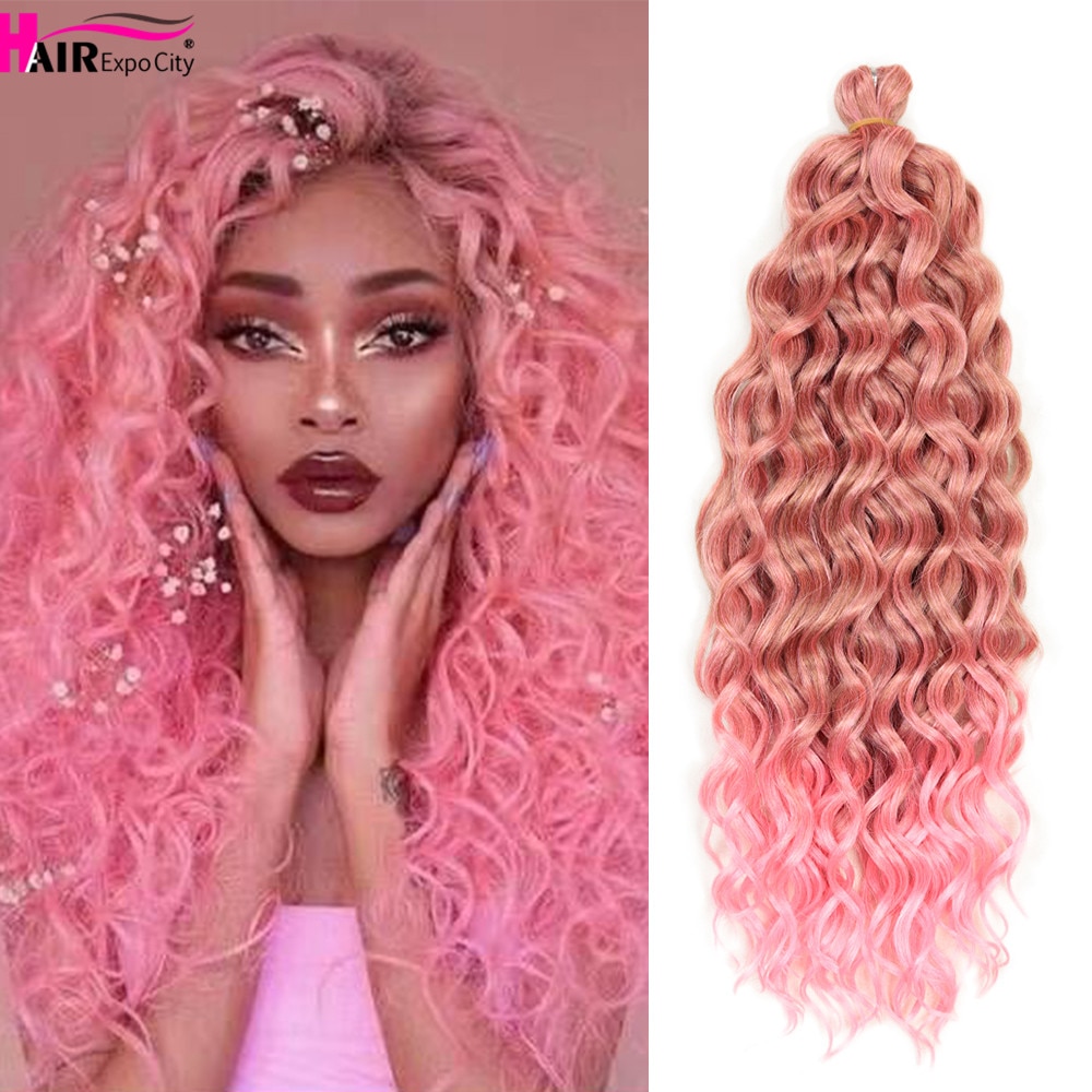 18 Inch Ocean Wave Crochet Braid Hair Hawaii Curl Hairstyle Natural Synthetic Braiding Hair Extensions Pink 613 Hair Expo City