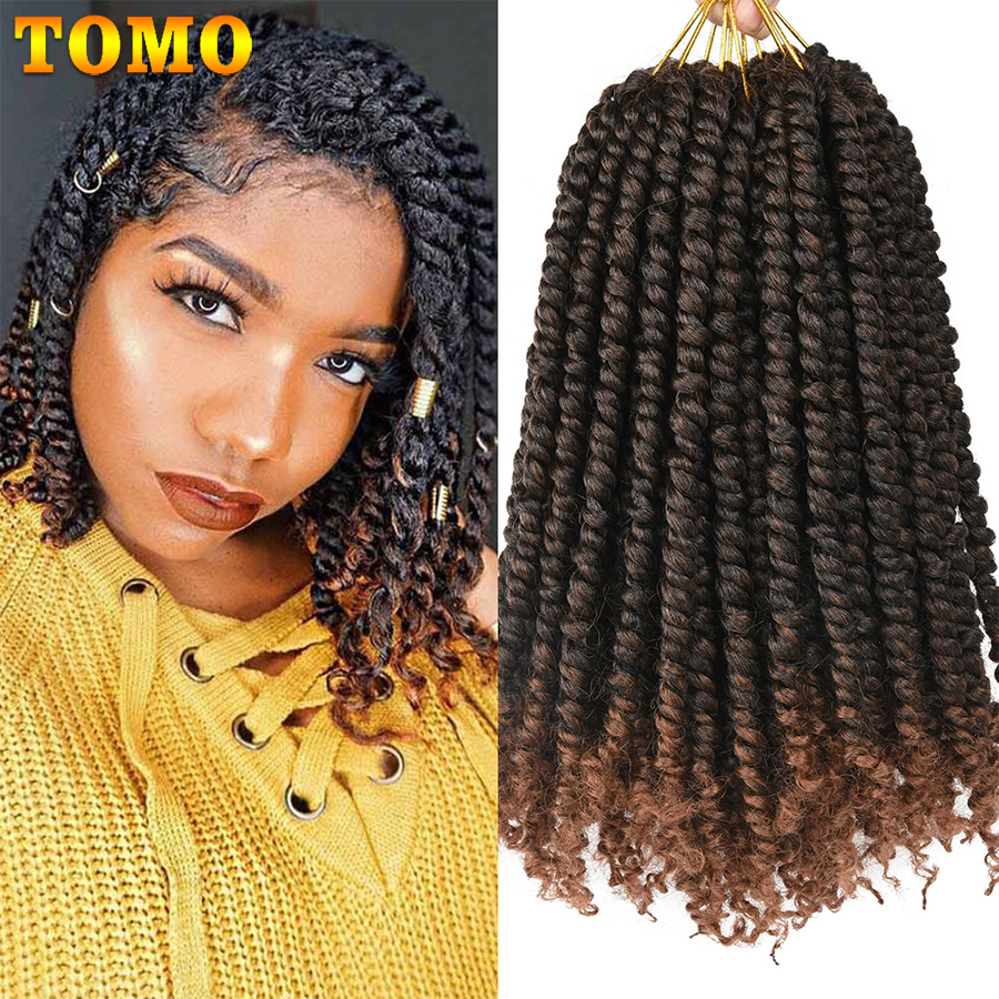 TOMO Bomb Twist Crochet Hair 16Roots Spring Twist Prelooped Crochet Braids Synthetic Hair Extension Passion Twist for Women