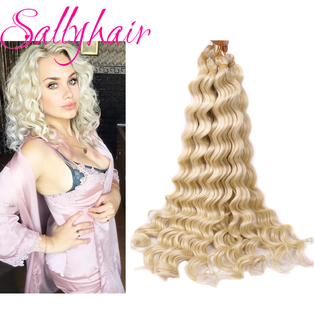 Sallyhair High Temperature Synthetic 12strands/pack Deep Wave Braiding Crochet Braids Blonde Color Bulk Curly Hair Extensions