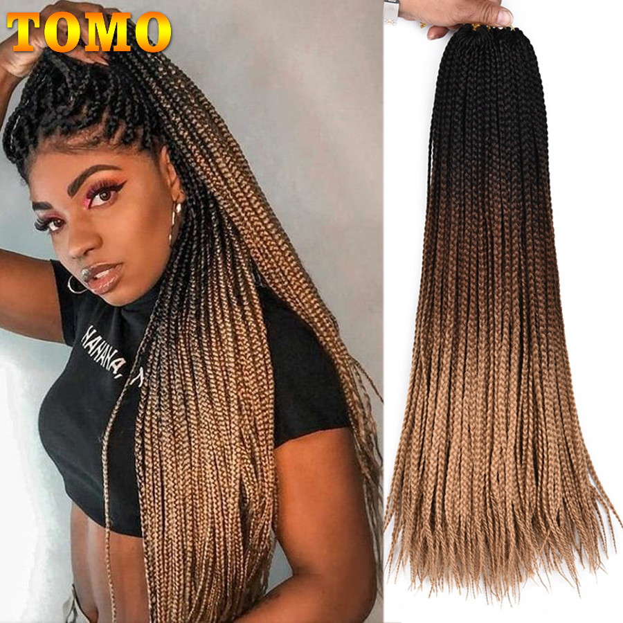 TOMO Colored Box Braid Crotchet Braid 24Inch Ombre Synthetic Braiding Hair Extension 22Roots Rainbow Crochet Hair African Braids