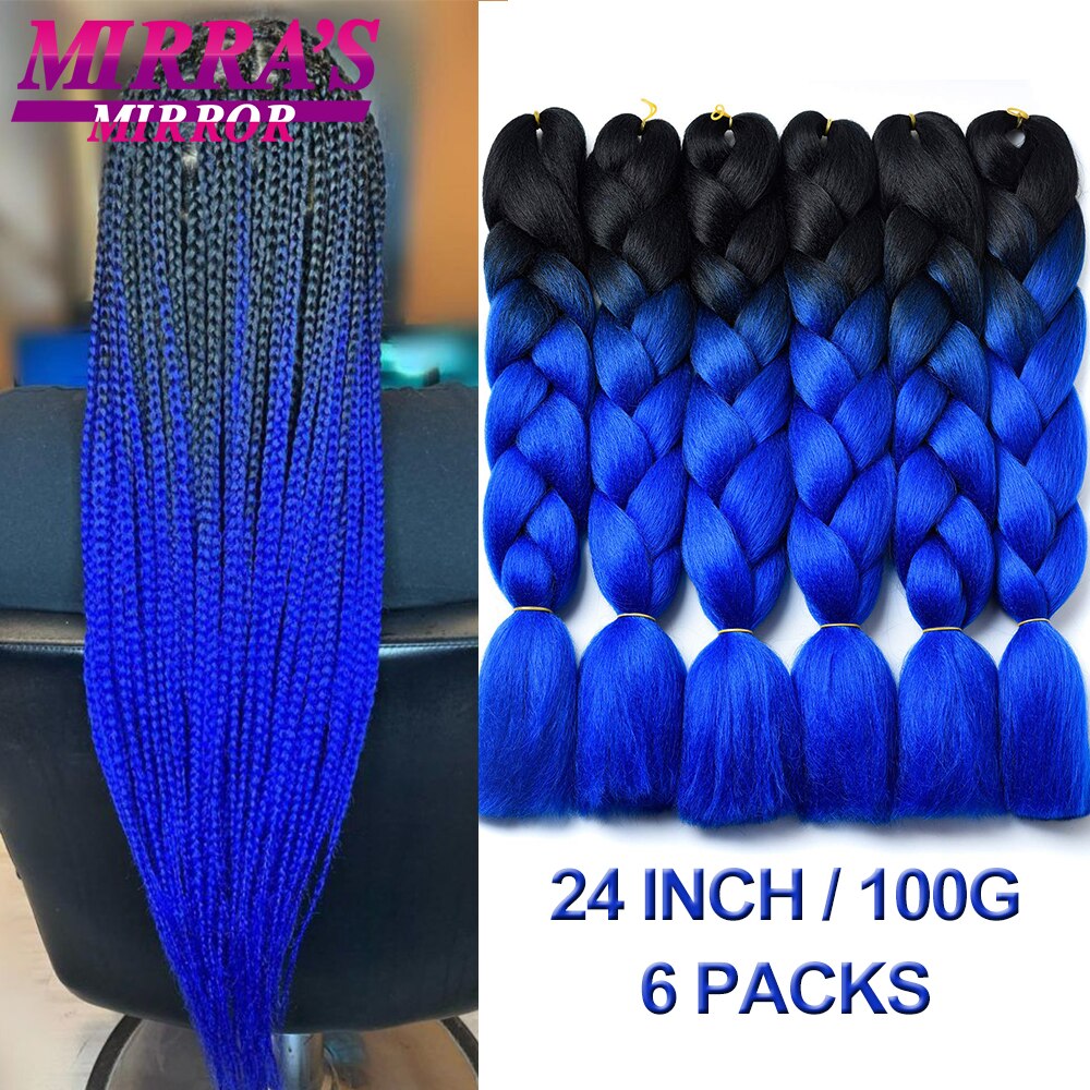 Mirra’s Mirror Synthetic Jumbo Braids Hair Omber Braiding Hair Extensions for Women Yaki Texture Black Blue Hair