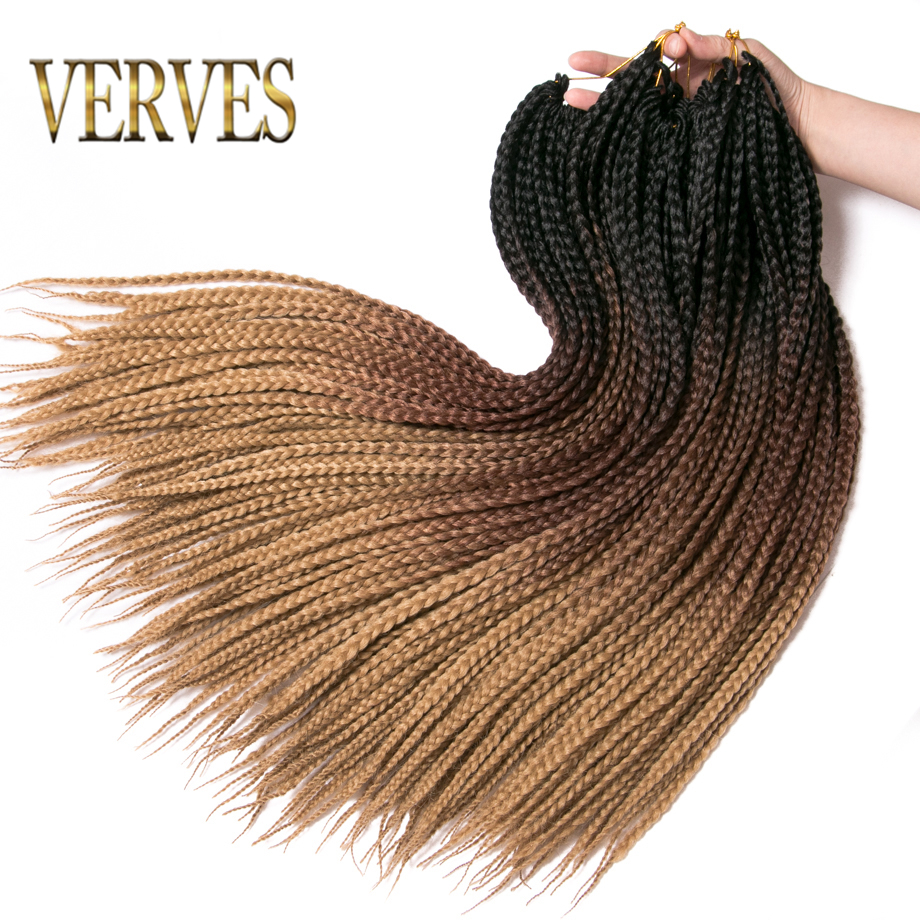 VERVES Crochet braids 24 inch box braid 22 Roots/pack Ombre Synthetic Braiding Hair extension Heat Fiber Bulk braid pink,black