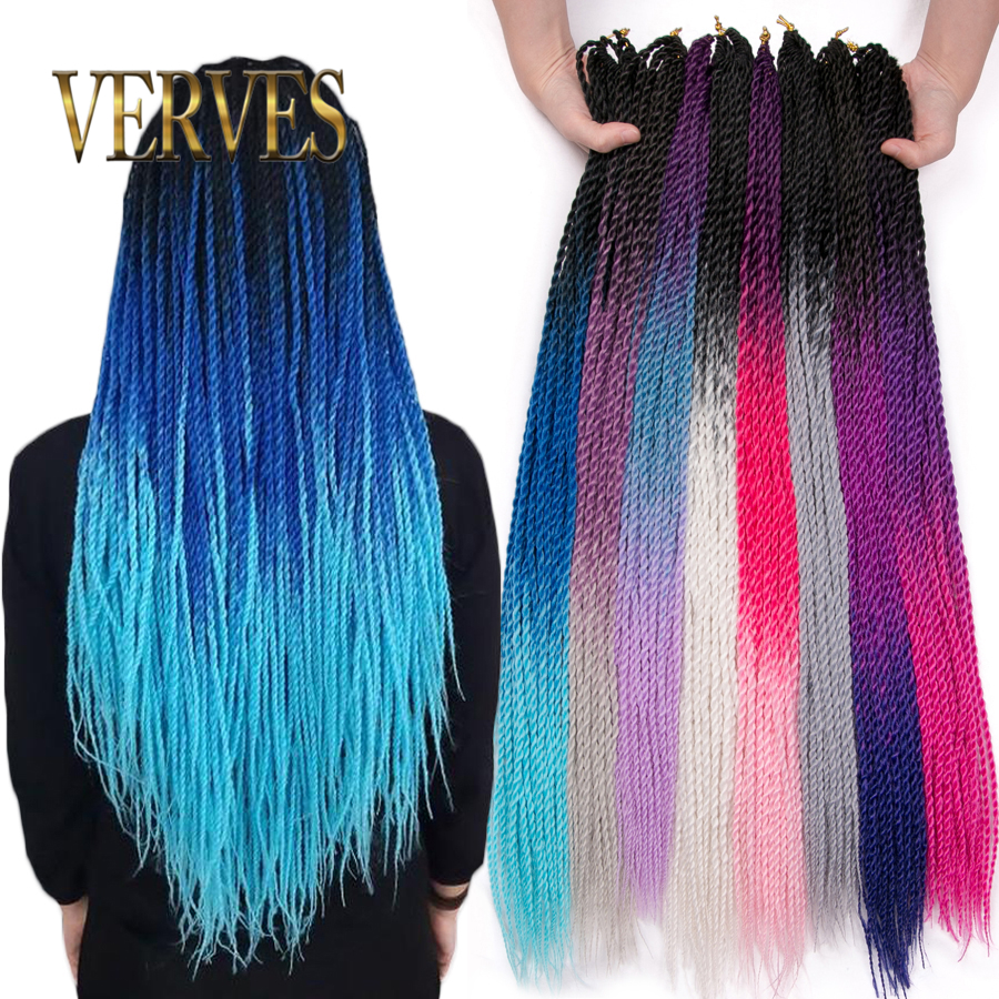 VERVES Ombre Senegalese Twist Crochet Braids 24 Inch 30 Roots/Pack Synthetic Hair for Women Grey,Blue,Pink,Brown