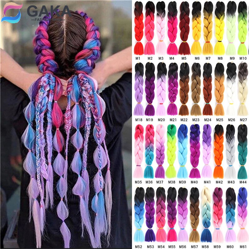 GAKA Women Long Ombre Glowing Twist Synthetic Braiding Hair Extension 24 Inch Jumbo Braids Pink Blonde Green Two Tone Color