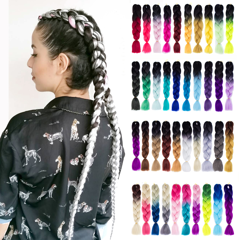 Synthetic hair Braids Ombre Braiding Hair Extension Box Braid Hair Pink Purple Yellow Golden Colors