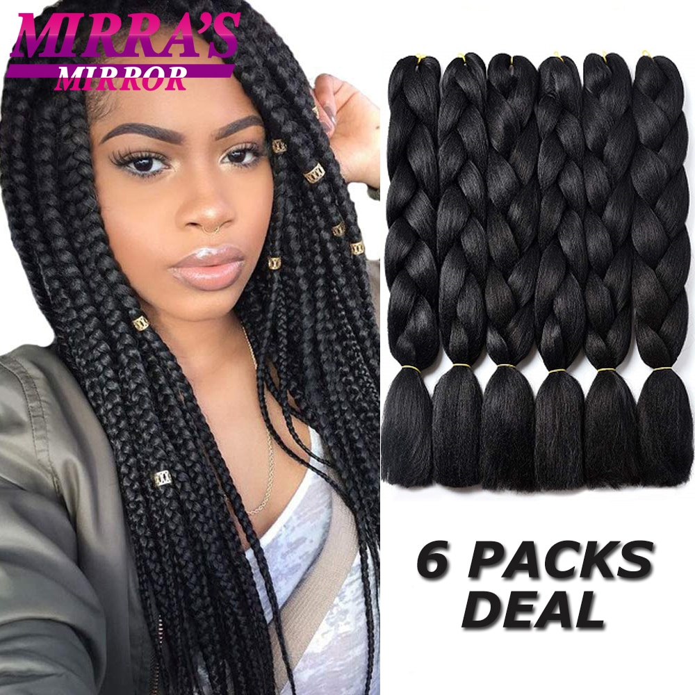 Mirra’s Mirror Braiding Hair Extensions Jumbo Braids Synthetic Hair For Box Braids 24inches Three/Two Tone Black Brown Blue Pink