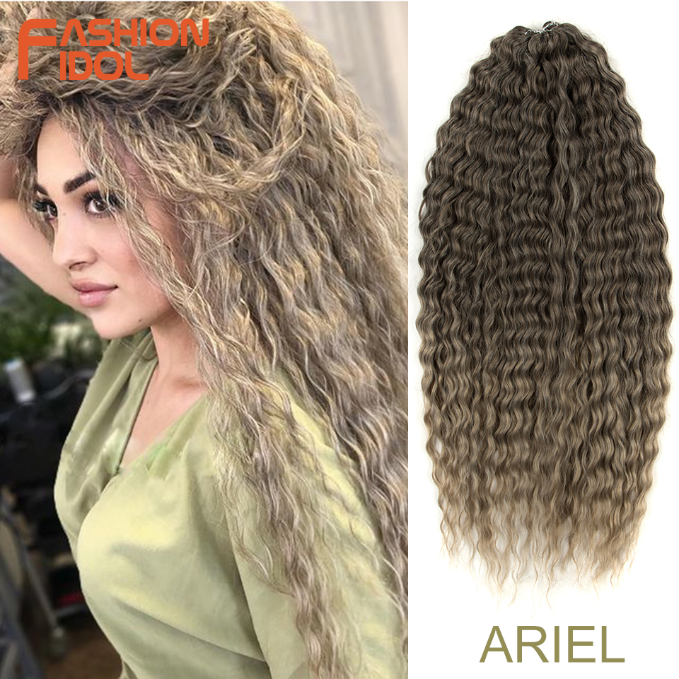 FASHION IDOL Soft Long Water Wave Twist Crochet Hair Synthetic Braid Hair Ombre Blonde 22Inch Deep Wave Braiding Hair Extensions