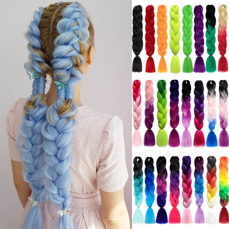 Synthetic jumb Braids Ombre Braiding Hair Extension Box Braid Hair Pink Purple Yellow Golden Colors