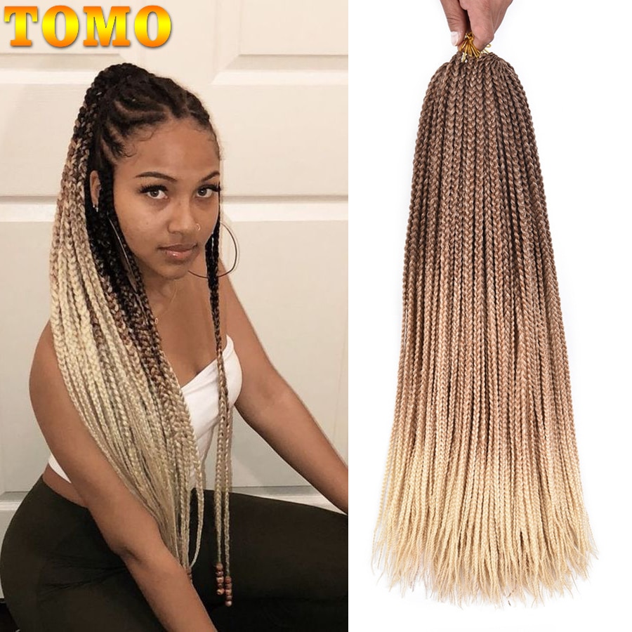 TOMO Ombre Crochet Hair Box Braids Synthetic 24Inch Long Rainbow Pink Braiding Hair 22Strands Crochet Hair for African Braids