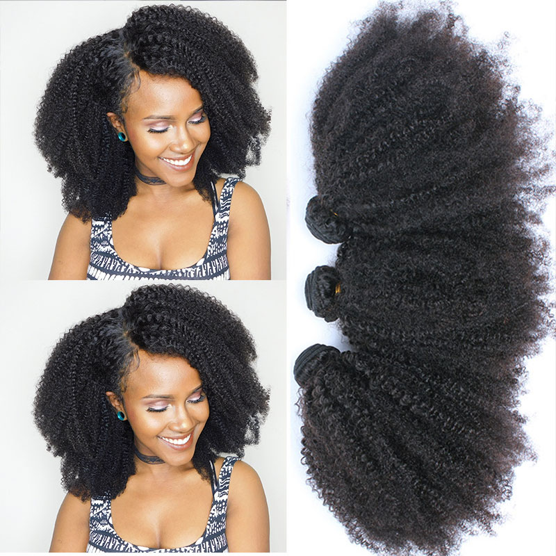 Mongolian Afro Kinky Curly Bundles With Closure 4B 4C Human Hair Extensions Virgin Human Hair Weave Bundles Ever Beauty