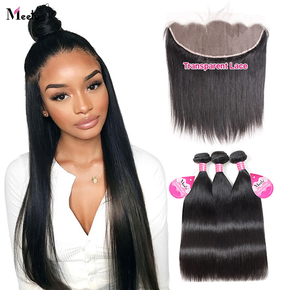 Meetu Straight Bundles with Frontal HD Lace Frontal and Bundles Malaysian Bone Straight Human Hair Bundles with Frontal Closure