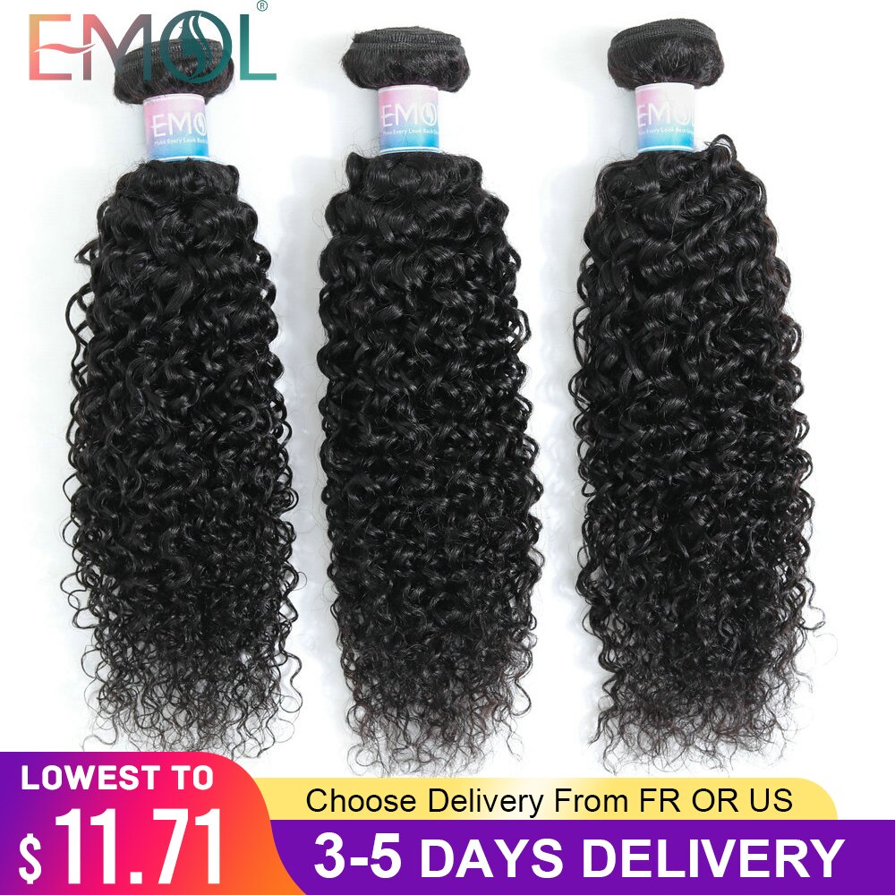 EMOL Malaysian Kinky Curly Hair Bundles 100% Human Hair Weave Bundles 3/4 Pieces Natural Black Curly Human Hair Extensions