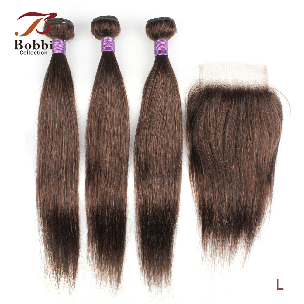 Bobbi Collection 3 Bundles with Lace Closure 200g/set Straight Hair Weave Cheap Black Brown Ombre Honey Blonde Remy Human Hair