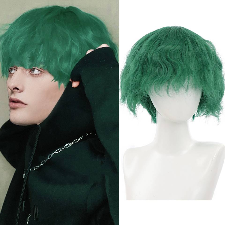 AILIADE Fashion Short wigs Men Boys Dark Green Synthetic Wig for Daily Heat Resistant Party Anime Cosplay Costume Wig HAIR WIGS FOR MEN Synthetic Cosplay Wigs Color : Green|Natural Black|Golden|Brown 