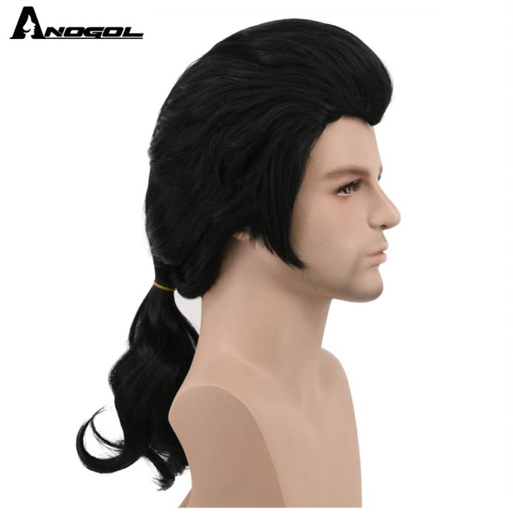 ANOGOL Beauty and the Beast Gaston Wig High Temperature Fiber Long Black Synthetic Cosplay Wig for Men Halloween Costume Party HAIR WIGS FOR MEN Synthetic Cosplay Wigs Ships From : China|United States 