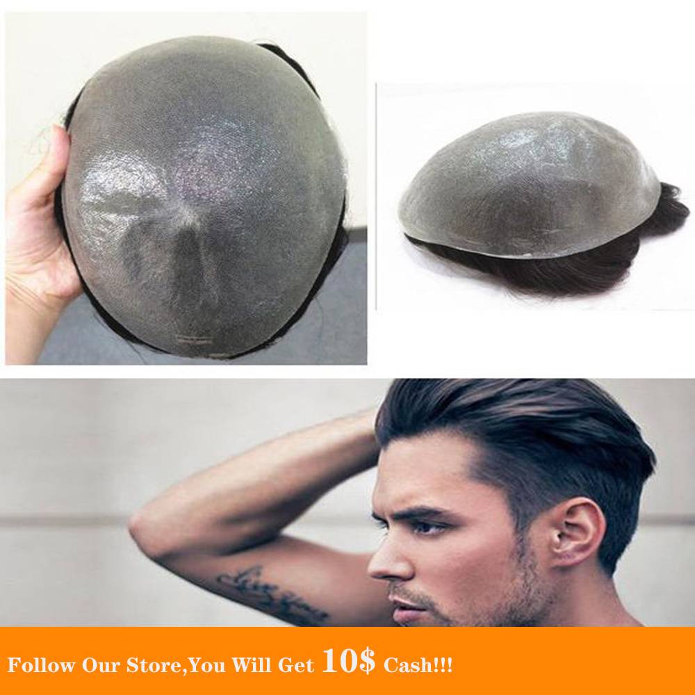 BYMC Breathable Men's Hair Toupee Full PU 100% Remy Human Hair Pieces Real Hair Replacement Toupee for Men Wig Natural Looking HAIR WIGS FOR MEN Toupees Toupee Size : 6x8|8x10 