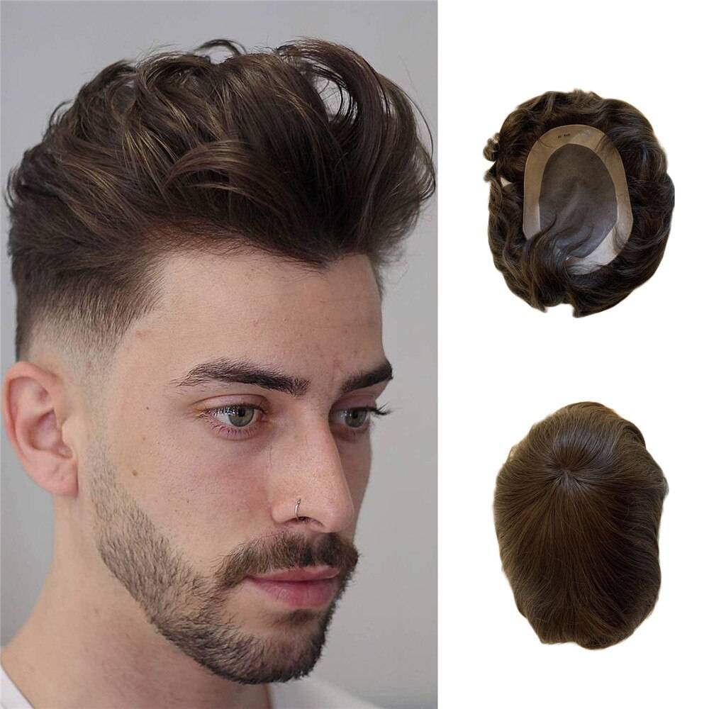 BYMC Hair Replacement Systems Mono Lace NPU Indian Remy Hair Toupee Mens Hair Piece wig HAIR WIGS FOR MEN Toupees Toupee Size : 5x7|6x8|7x9|7x10|8x10 