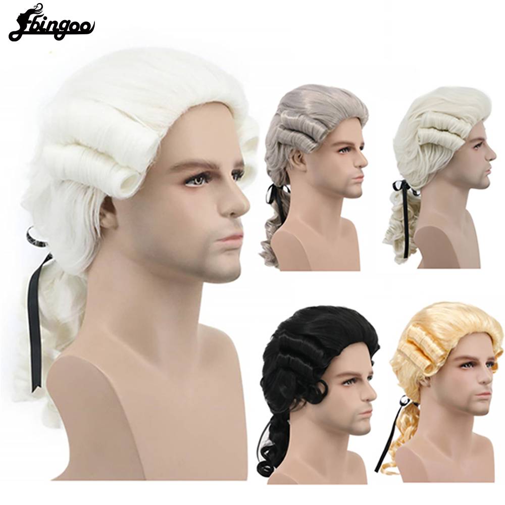 Ebingoo Grey Black White Lawyer Judge Baroque Curly Male Costume Wigs Deluxe Historical Long Synthetic Cosplay Wig for Halloween HAIR WIGS FOR MEN Synthetic Cosplay Wigs Color : DM1810827|DM1810830|DM1810829|DM1905980|DM1810828 