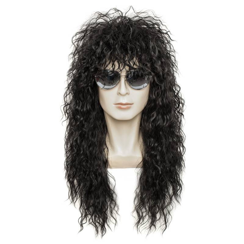 Gres Wig Black Long Curly Wig Male Synthetic Cosplay Wigs Puffy High Temperature Fiber for Men HAIR WIGS FOR MEN Synthetic Cosplay Wigs Color : natural black 