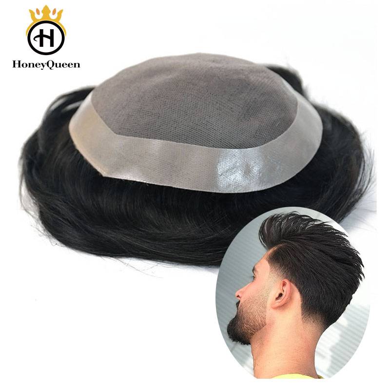 Hair Toupee Mono System Men Natural Looking 100% European Human Hair Toupee PU Replacement System 1# 1B 3# Color Remy Hair HAIR WIGS FOR MEN Toupees Toupee Size : 6x8 