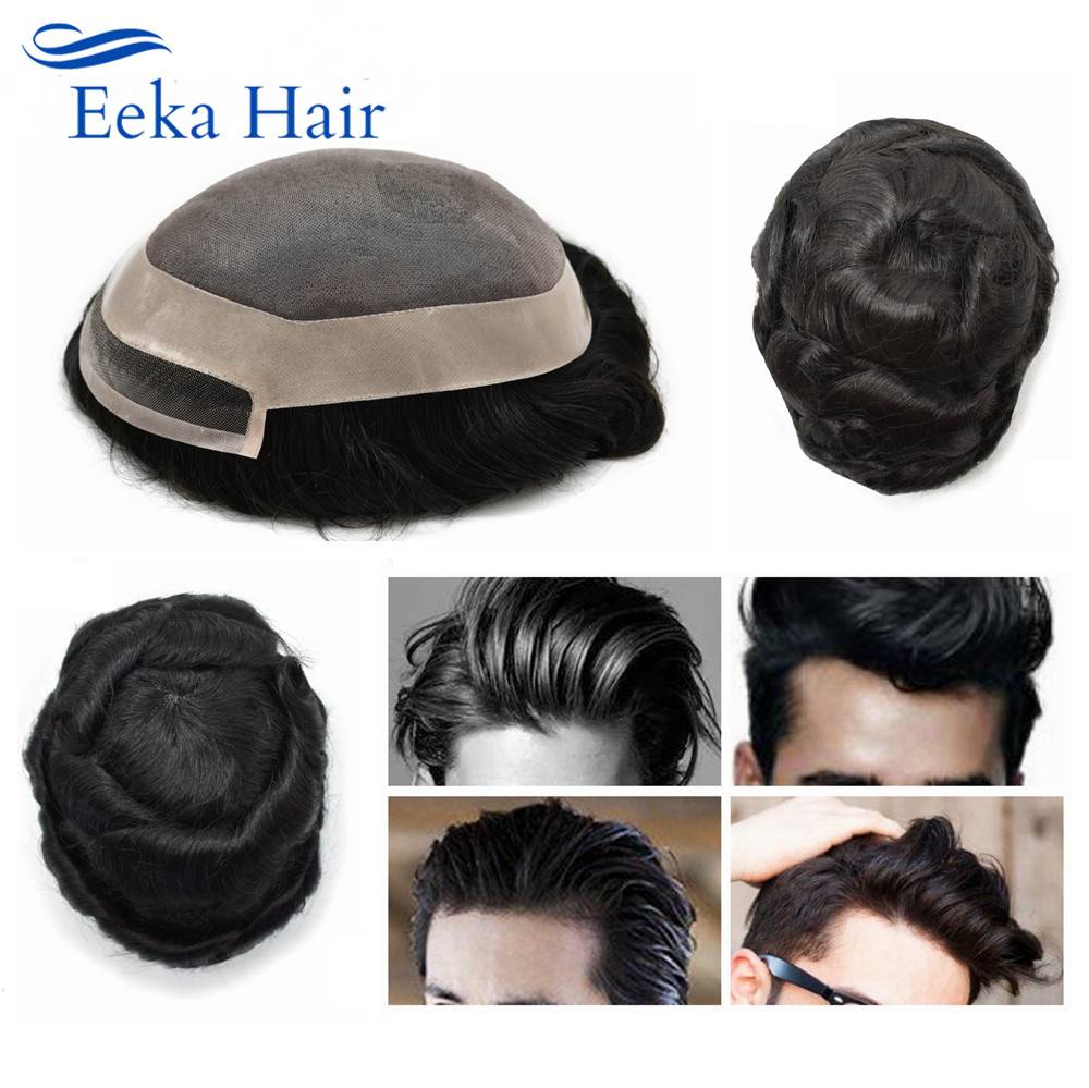 Mens Toupee Fine Mono Human Hair All Hand Tied Natural Hairpiece Medium Density Durable Black Hair Replacement System P1-3-5 Wig HAIR WIGS FOR MEN Toupees Ships From : United Arab Emirates|China 