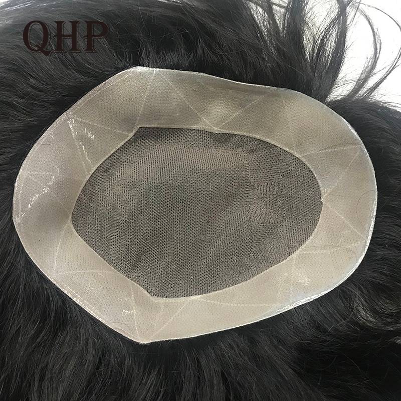 Mens Toupee Fine Mono With Clear PU Hair Replacement Systems Indian Remy Human HairPiece Wig Natural Handmade HAIR WIGS FOR MEN Toupees Toupee Size : 5x7|6x8|6x9|7x9|7x10|8x10|9x11 