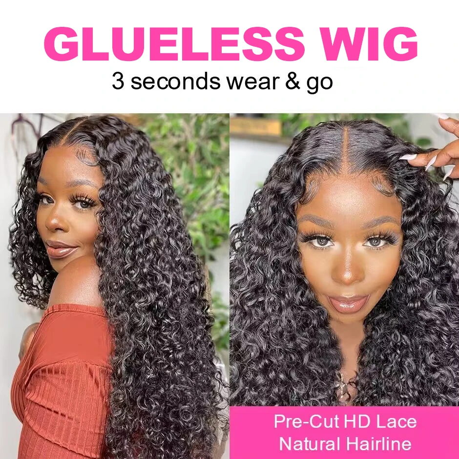 Water Wave Glueless Wig Pre-Cut Lace Wig 180% Pre-Plucked Natural Wave Wear Go Glueless Curly Human Hair Wigs For Women Water Wave Glueless Wig Pre-Cut Lace Wig 180% Pre-Plucked Natural Wave Wear Go Glueless Curly Human Hair Wigs For Women